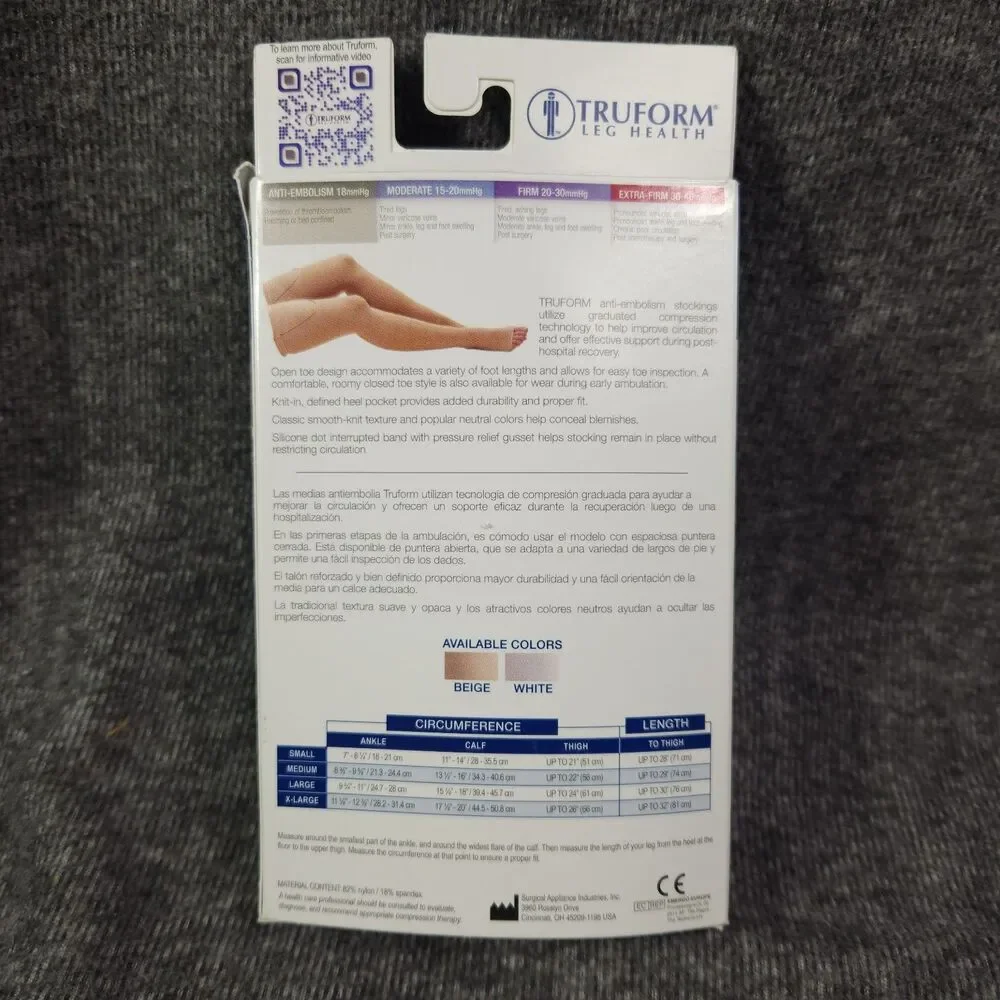 NEW TRUFORM Open Toe Thigh Length 18mmHg  Stockings BEIGE Size MEDIUM. 0810